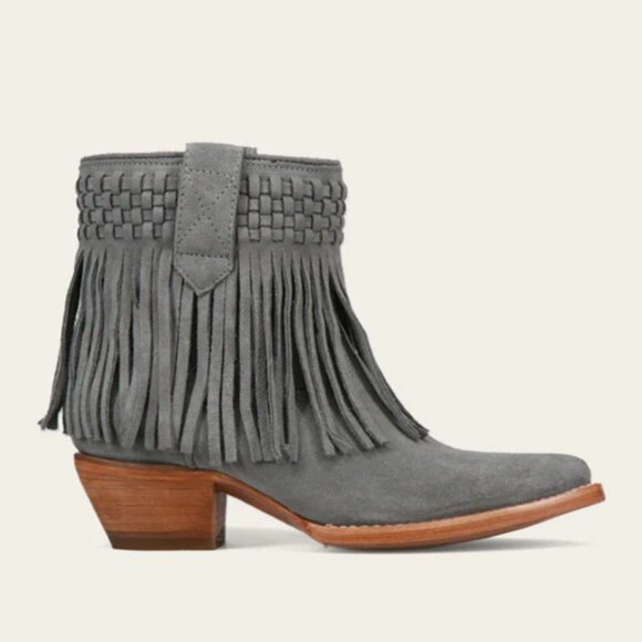 NEW FRYE Nubuck Leather Sacha Short Fringe Boots Steel Blue for women 2511 15M8 - Picture 5 of 9